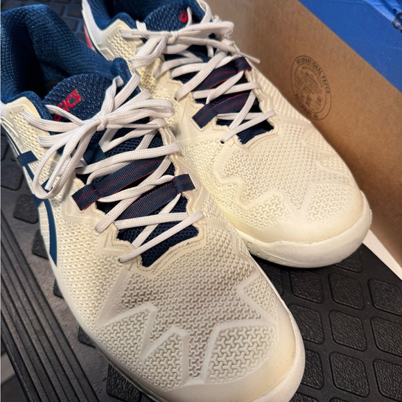 Asics Cream and Blue Sneakers tennis sneakers size 12 wide - Picture 2 of 4